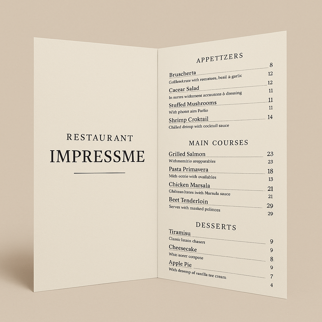 Cartas y Menús laminados impresos en papel couché despacho a todo Chile