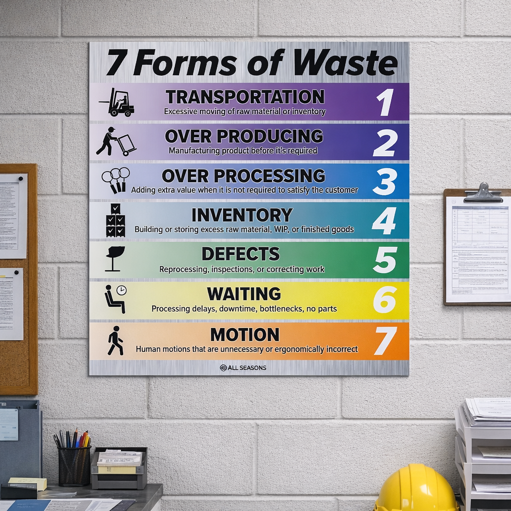 Lean Manufacturing 7 Wastes Board