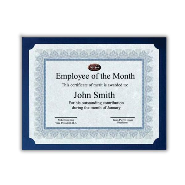 Durable certificate holder with a faux leather exterior and satin-lined interior for added protection.
