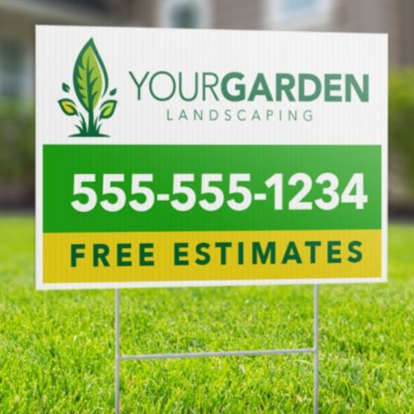 Coroplast sign with H-stand, ideal for outdoor advertising and events, featuring weather-resistant material and easy setup fo