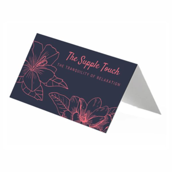 Stylish fold-over business card showcasing a modern design with ample space for additional information on the inside.