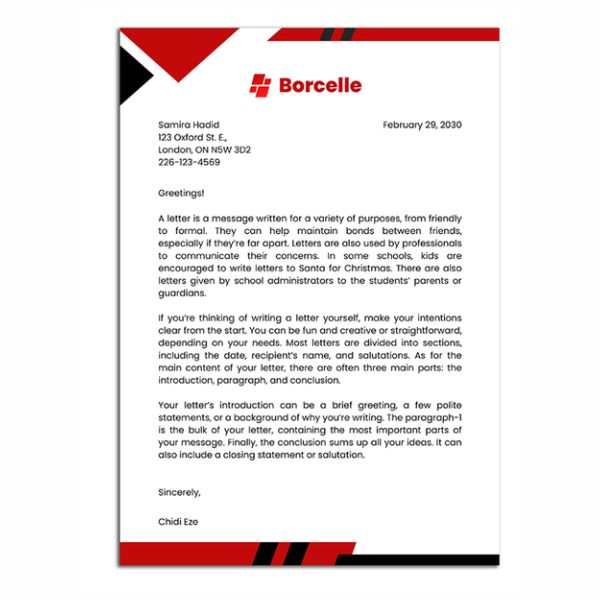 Corporate letterhead used for client proposals, featuring a professional design with brand elements.