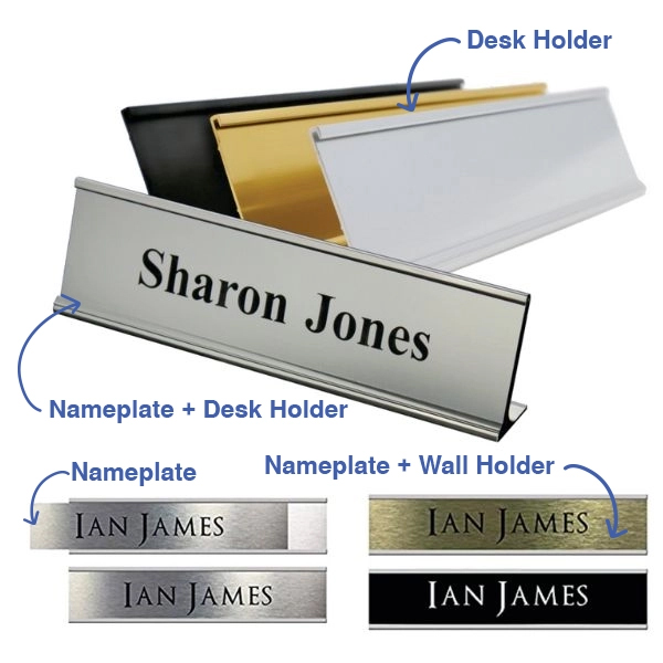 Desk or wall-mounted nameplates with professional custom design and branding