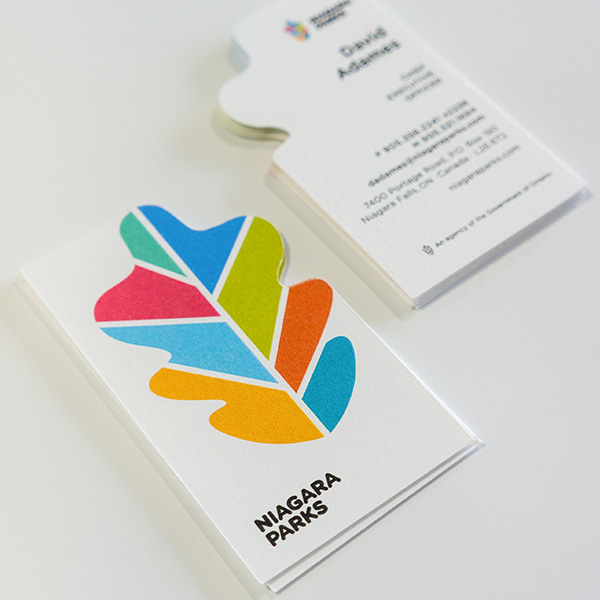 Die Cut leaf shape business card for niagara parks