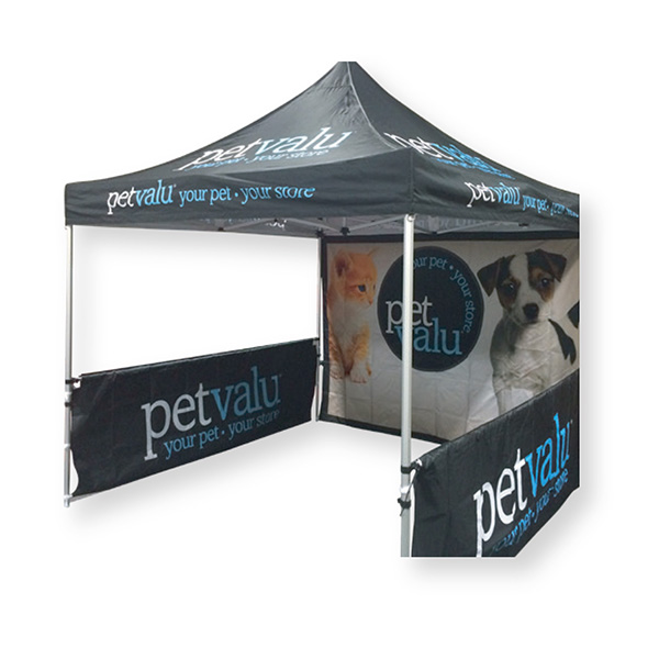 trade show tent with half walls and back wall