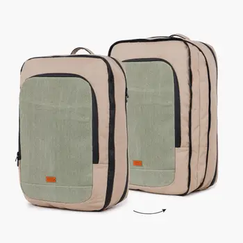 Expandable Backpack - Olive Green And Beige