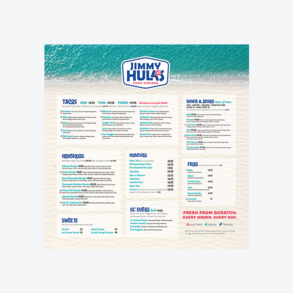 Hulas Wall Menu