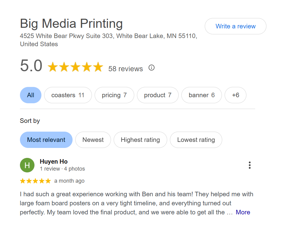 Big Media Printing Reviews On Google Maps