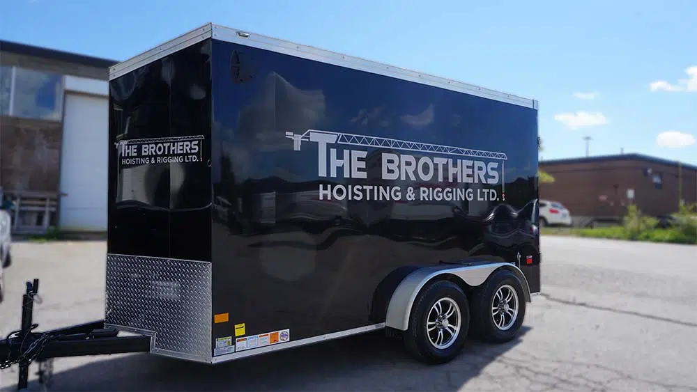 Brothers Hoisting trailer wrap on driver side for professional construction branding