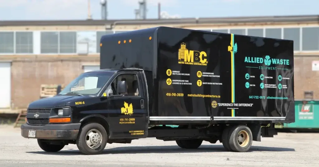 Side view of chevy box truck showcasing full wrap decal.