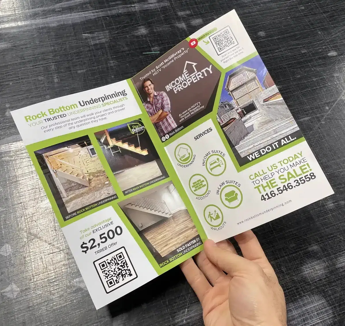 RockBottom Underpinning 2 Fold Flyers - Flyer Printing in Toronto
