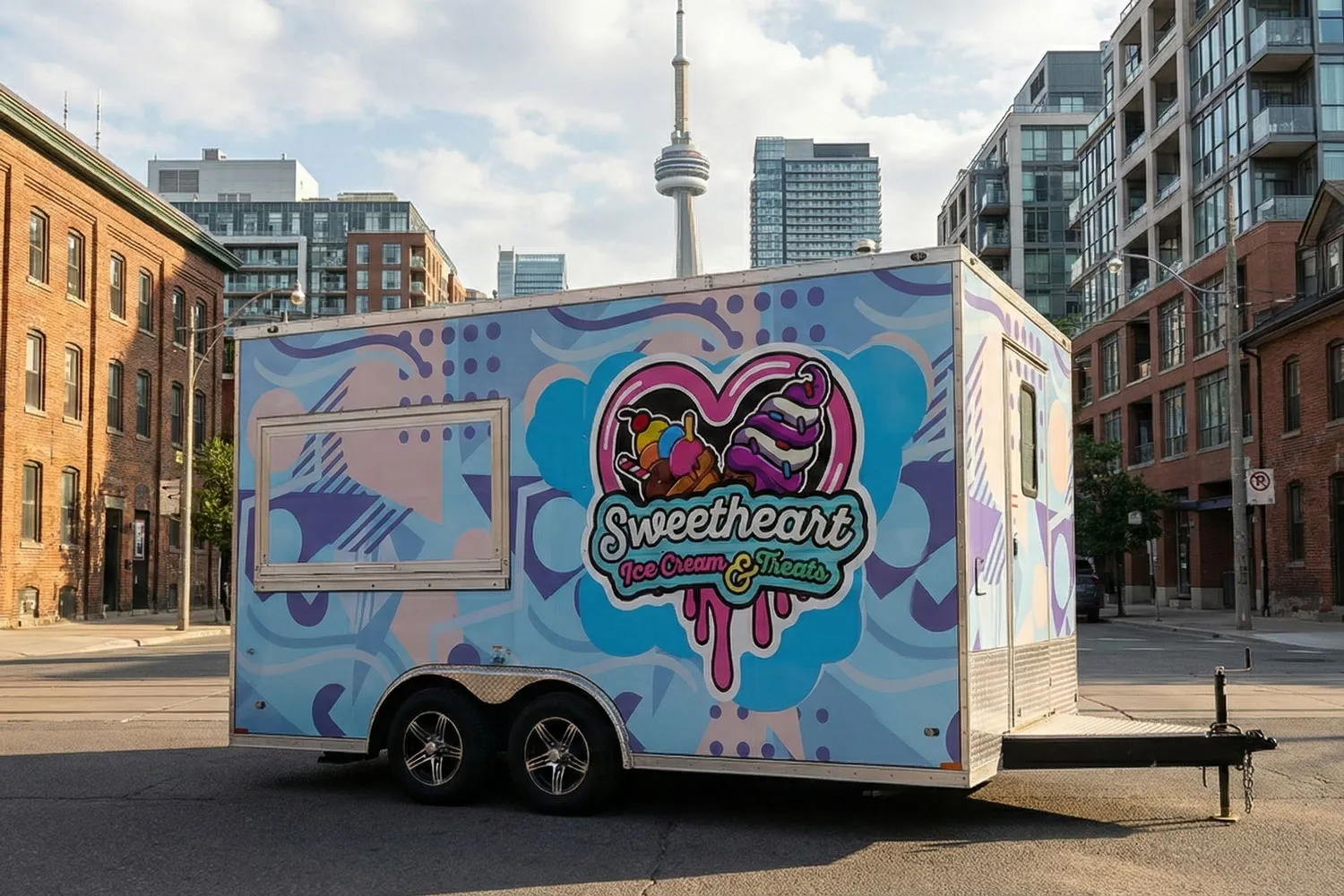 Sweetheart Ice Cream and Treats trailer decal for mobile dessert business branding