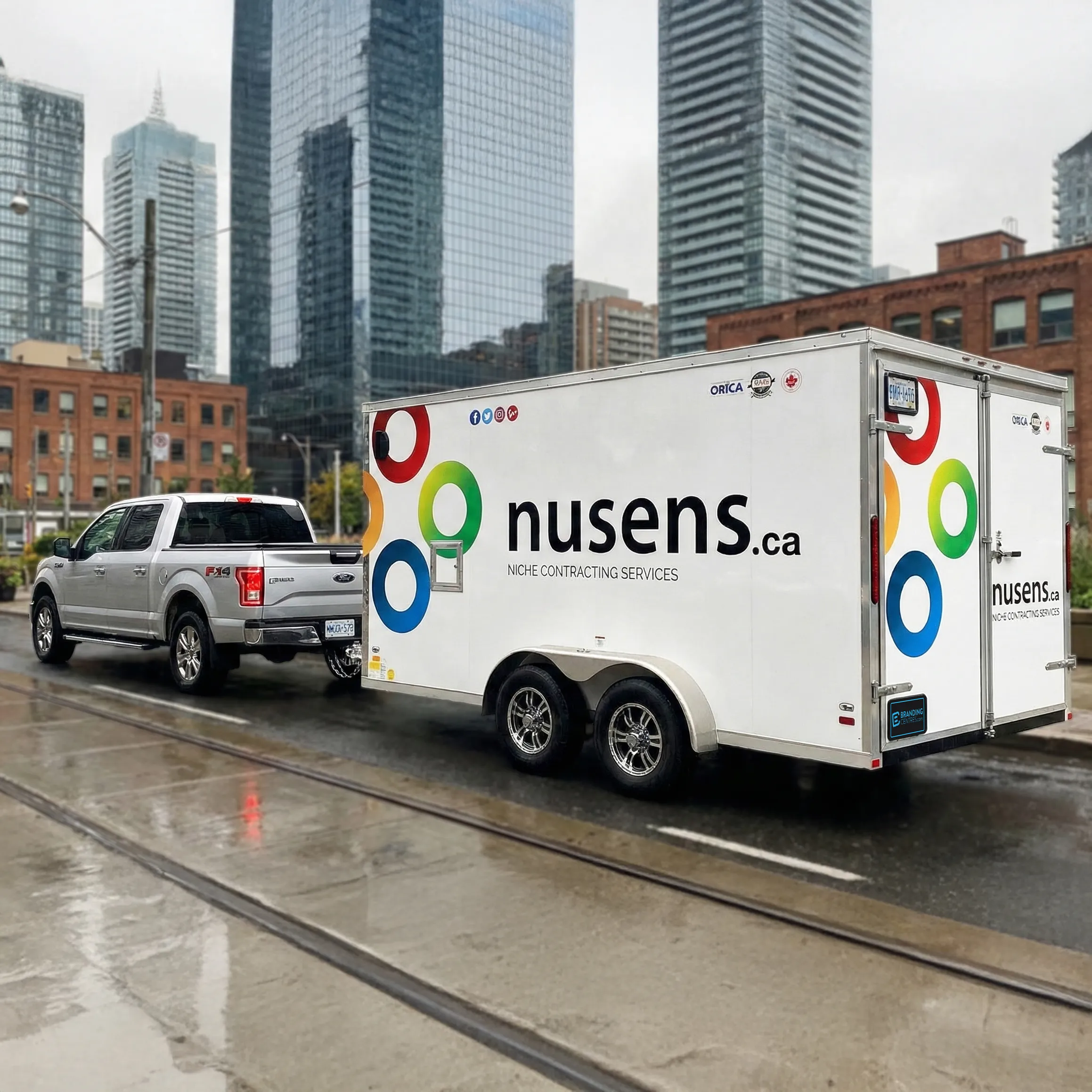 Nusens.ca trailer decals and lettering for professional branding
