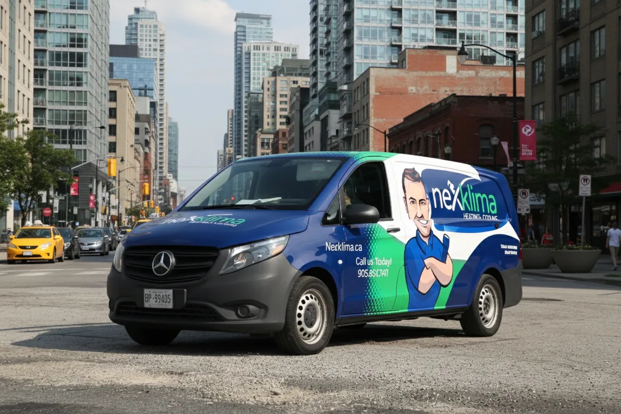 Nexklima branded full van wrap on Mercedes Metris service vehicle