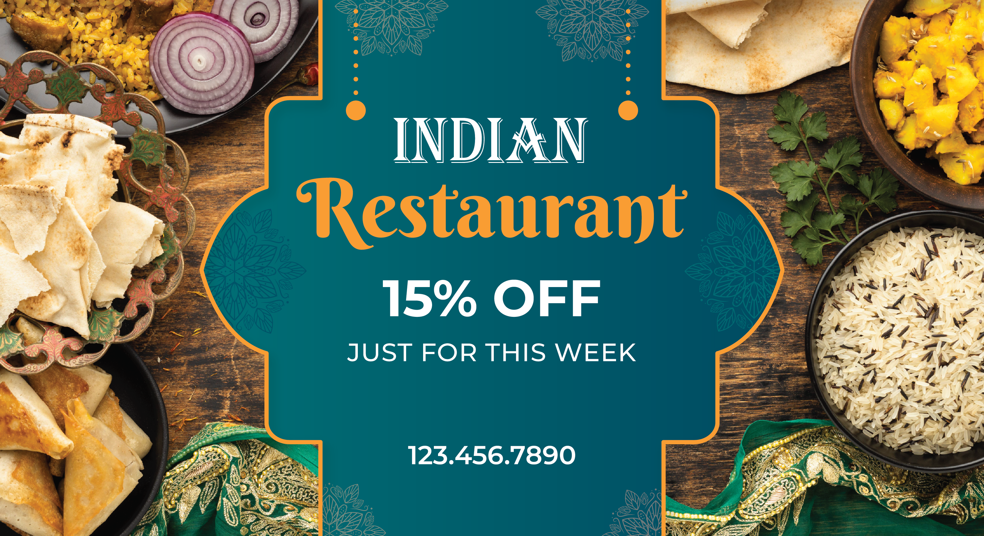 Indian Restaurant direct mail postcard – 15% Off – Just This Week