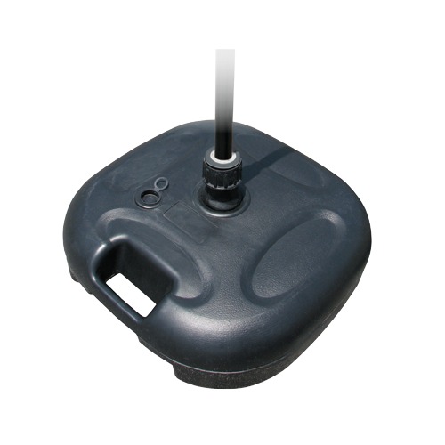 Black sand base for flag poles with a central pole holder, designed for stability in outdoor settings.