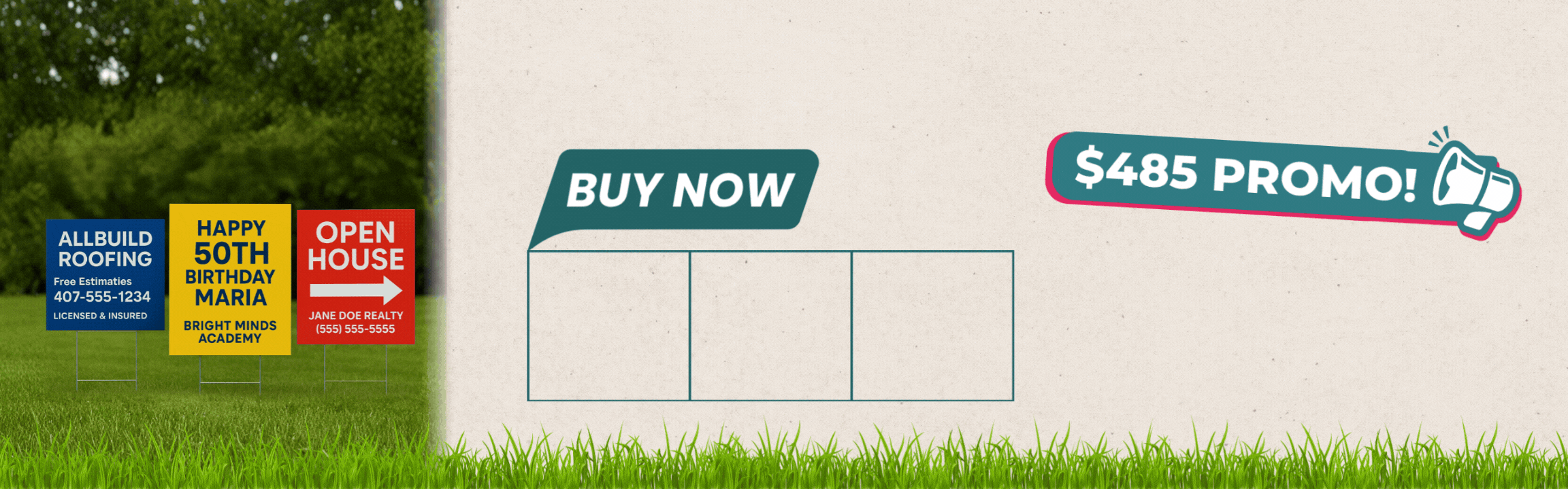 Yard Signs – Package of 100 (18×24 with H-Stakes)