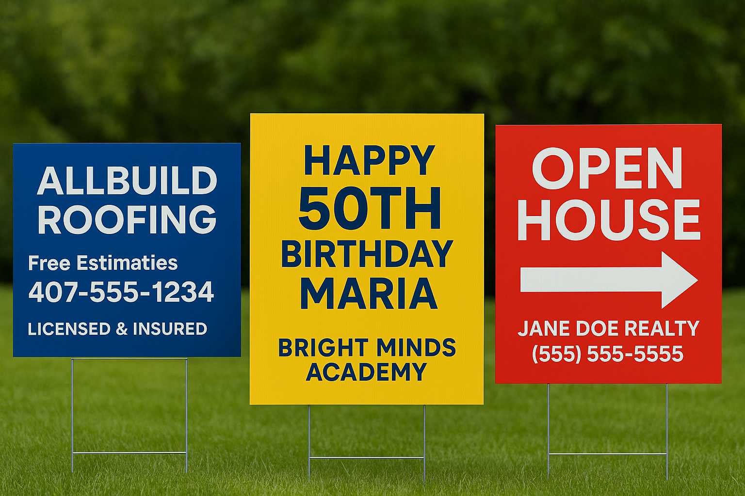 Yard Signs – Package of 100 (18×24 with H-Stakes) – $485 Promo! (Includes Free Shipping & Design) 1