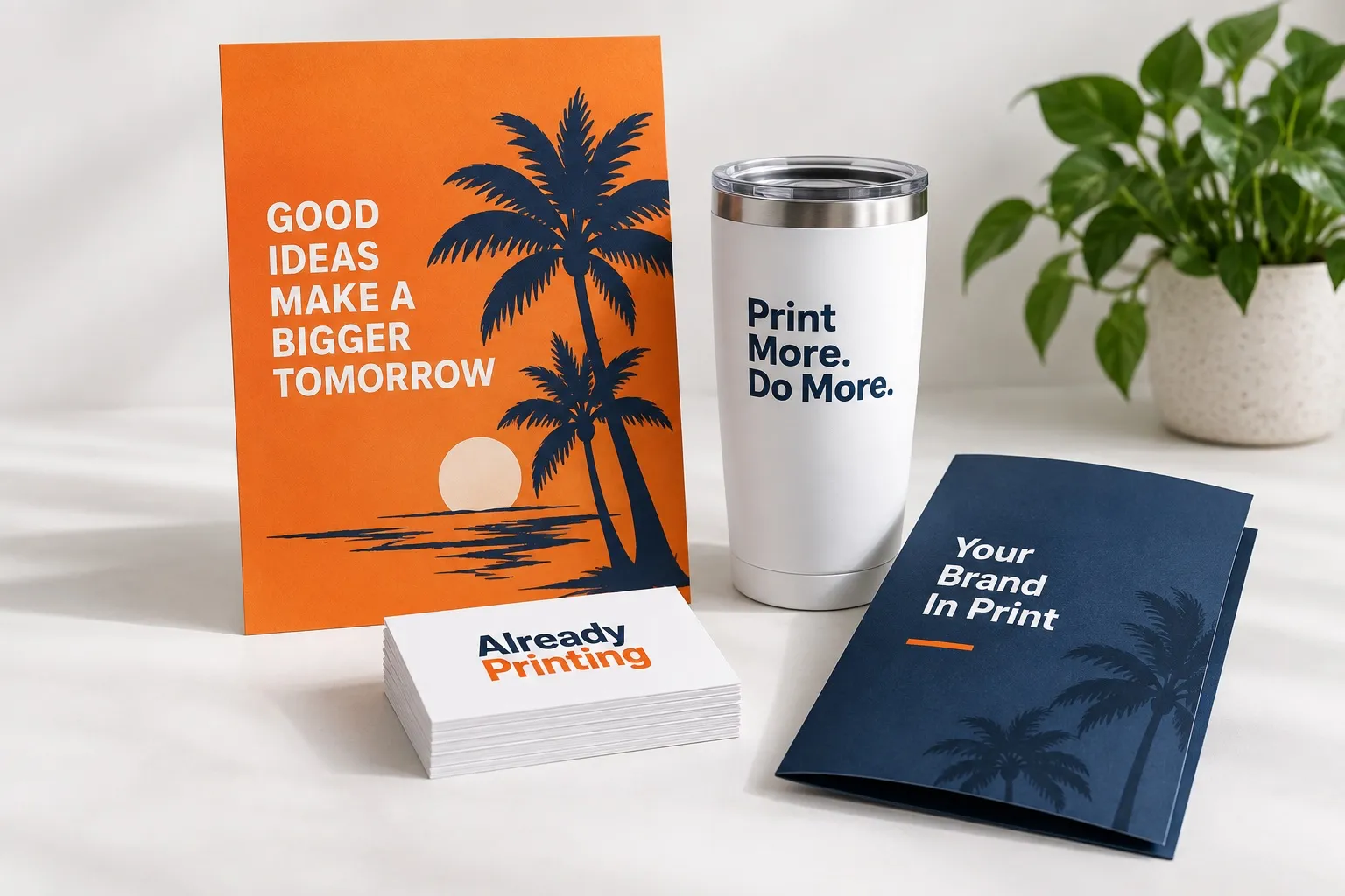 Already Printing business cards, brochure, poster and custom tumbler