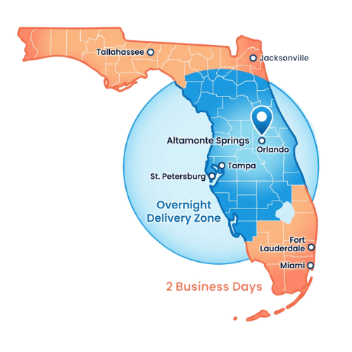 Florida delivery map showing Altamonte Springs location and statewide coverage
