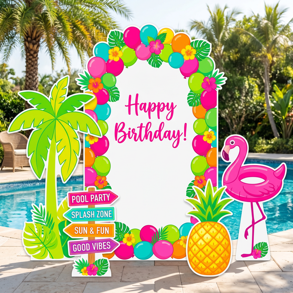 Happy Birthday Pool Party Backdrop Set