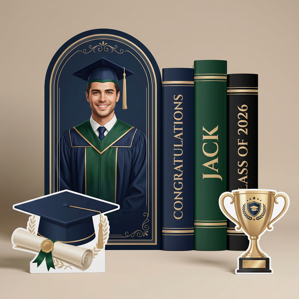 Personalized Navy Green Graduation Backdrop Set