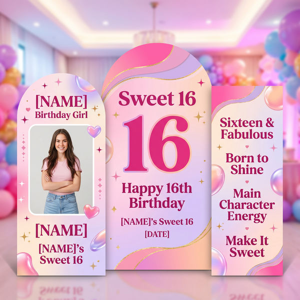 Personalized Sweet 16 Backdrop Set with Photo
