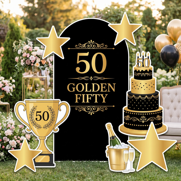 Golden Fifty 50th Birthday Backdrop Set