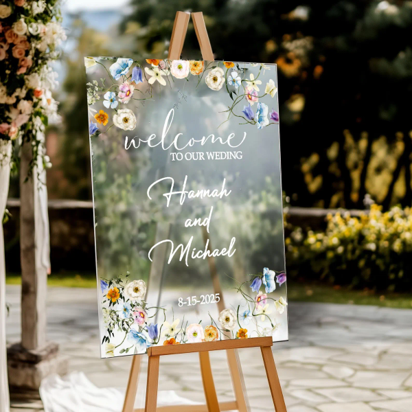 Floral Frosted Wedding Sign