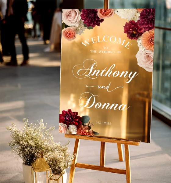 Floral Mirror Wedding Sign