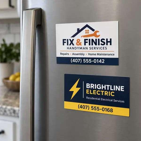 Sample magnetic business cards — handyman and electrician