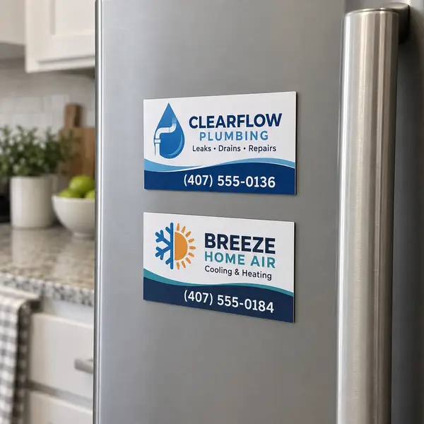 Sample magnetic business cards — plumbing and HVAC