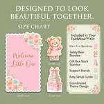 Pink Floral Teddy Bear Backdrop Set size chart