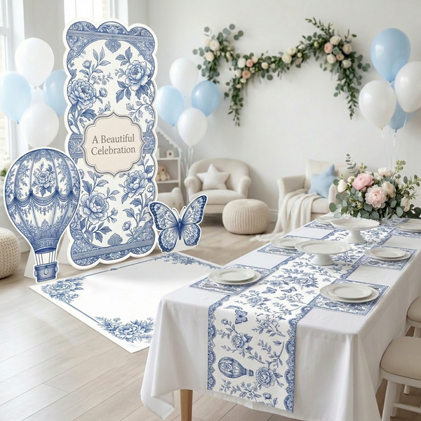 Beautiful Celebration Blue Floral Backdrop Set 4