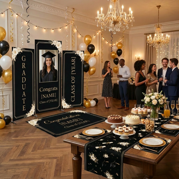 Personalized Black Gold Graduation Backdrop Set 4
