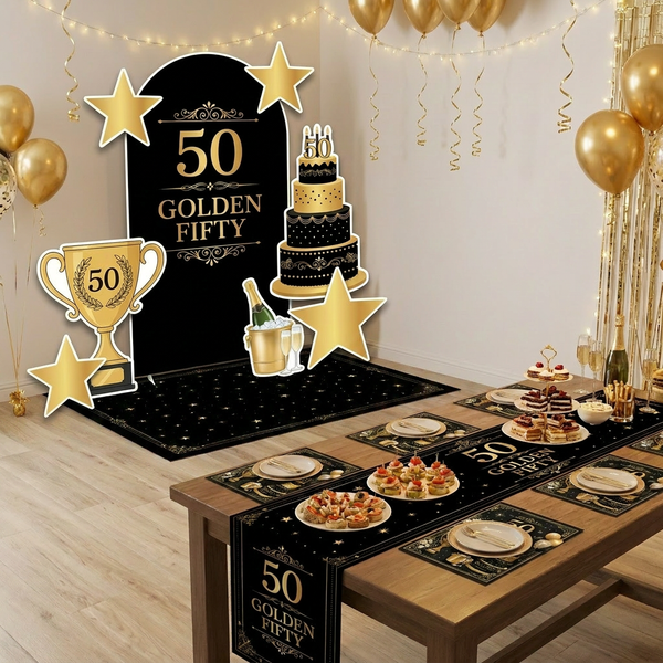 Golden Fifty 50th Birthday Backdrop Set 4