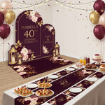 Personalized Burgundy Floral 40th Birthday Backdrop Set 5