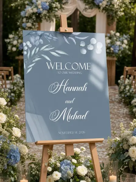 Dusty Blue Wedding Welcome Sign 4