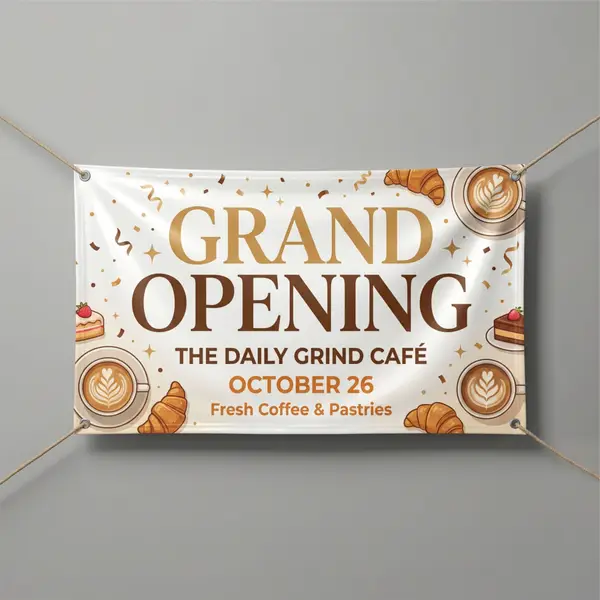 Custom grand opening banner for cafe – vinyl banner printing for business opening
