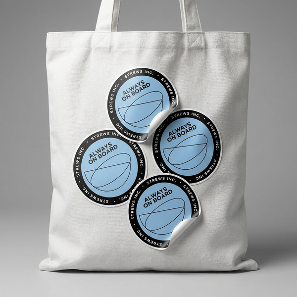 custom event stickers on tote bag, branded vinyl decals for conferences, promotional stickers for giveaways USA