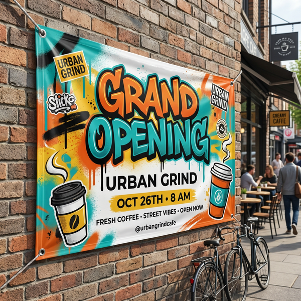 Custom grand opening banner design – colorful vinyl banner for store grand opening