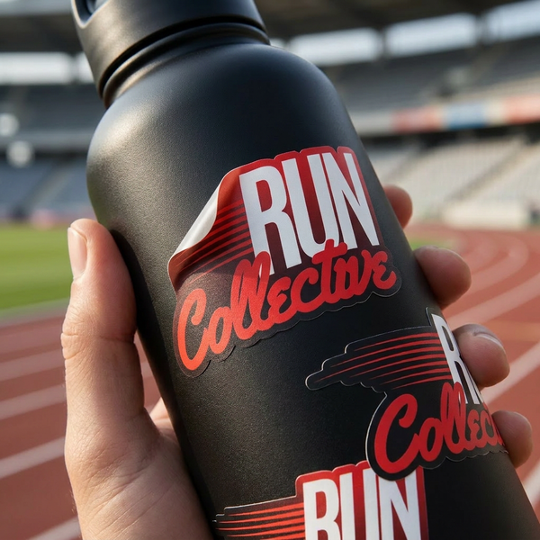 custom vinyl stickers on water bottle, durable waterproof decals, outdoor resistant sticker printing USA