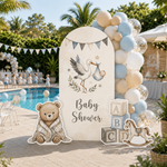 Complete baby shower scene — not just a backdrop