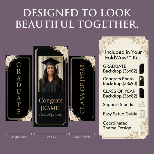 Personalized Black Gold Graduation Backdrop Set 2