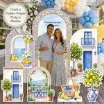 Mediterranean Lemon Garden Backdrop Set 8