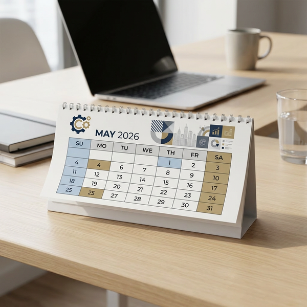 Custom Wire-O Desk Calendar with Laptop – Business Promotional Calendar Printing
