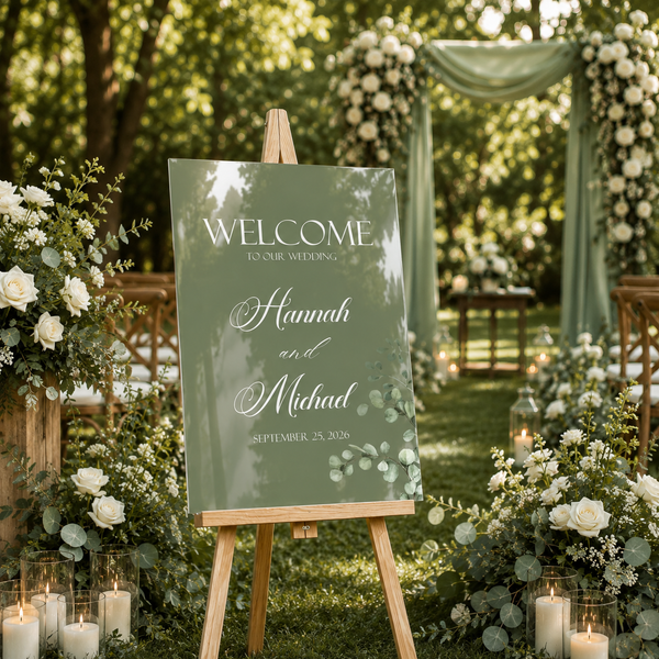 Sage Green Wedding Welcome Sign 1