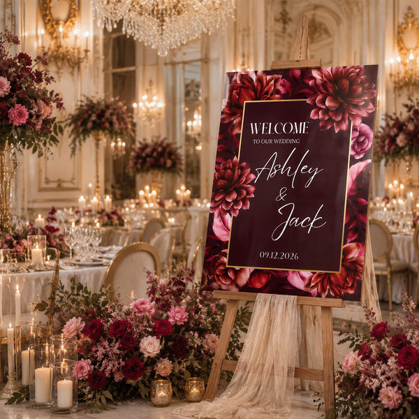 Burgundy Wedding Welcome Sign 1