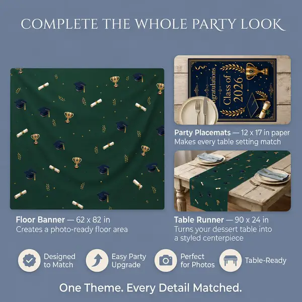 Personalized Navy Green Graduation Backdrop Set 3