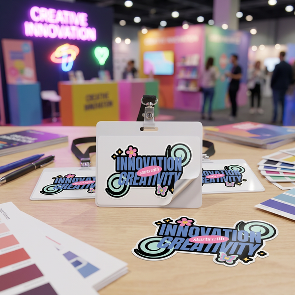 custom event stickers for branding, die-cut vinyl decals for conferences and trade shows, promotional sticker printing USA